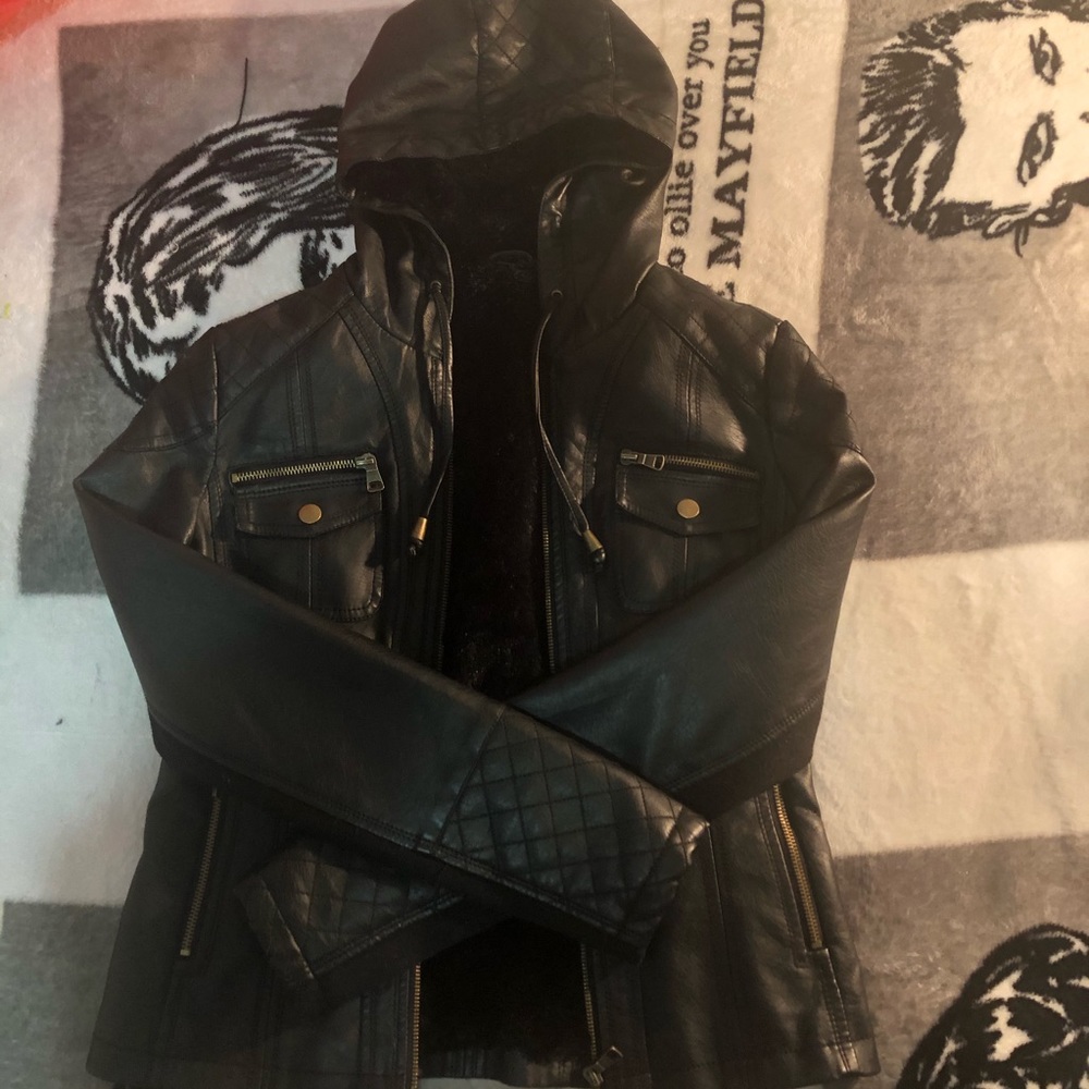 Leather jacket with Hoodie